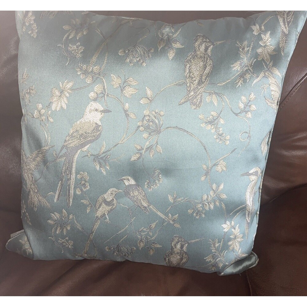 Madison Home Decorative pillo Square 22x22 Aqua Embroidery Birds Elegant